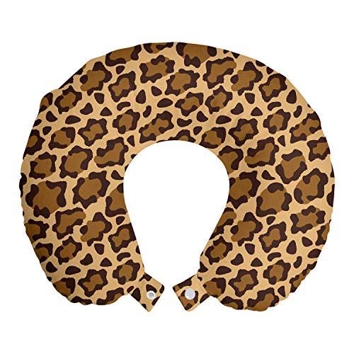 ABAKUHAUS Estampado de Leopardo Cojín de Viaje para Soporte de Cuello, Piel Panthera Especie, Viajes Siestas Leer Mirar TV, 30x30 cm, Arena de Color marrón pálido Caramel