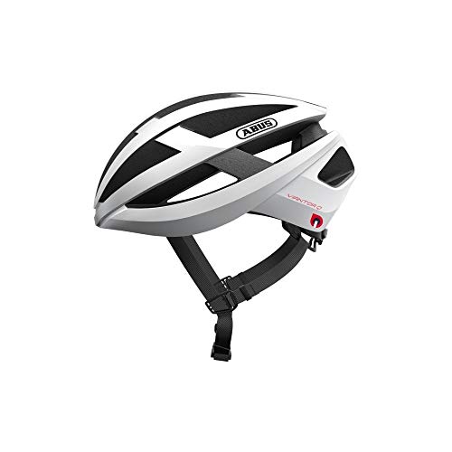 ABUS Viantor Quin Casco de carreras - Casco de bicicleta inteligente con detección de colisión y sistema de alarma SOS - Para hombres y mujeres - Blanco, talla M