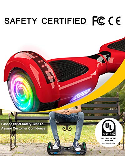 ACBK - Hoverboard Patinete Eléctrico Autoequilibrio con Ruedas de 6.5" (Altavoces Bluetooth + Ruedas Led integradas + Bolsa Transporte) Velocidad máxima: 10-12 km/h - Autonomía 10-12 km (Rojo)