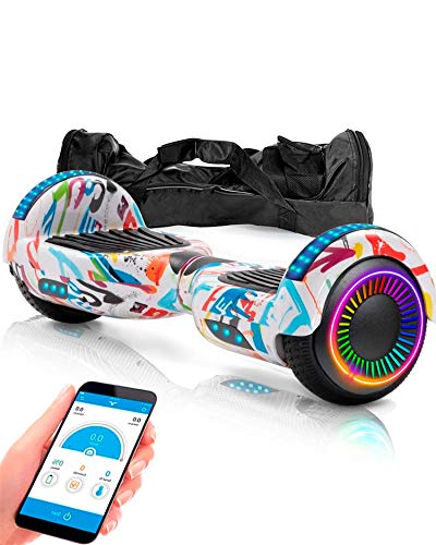 ACBK - Pack HoverKart + Hoverboard Patinete Eléctrico Autoequilibrio con Ruedas de 6.5" Control por App y Bolsa Transporte - (Altavoz Bluetooth + Ruedas LED) 10-12 km/h (Graffiti)