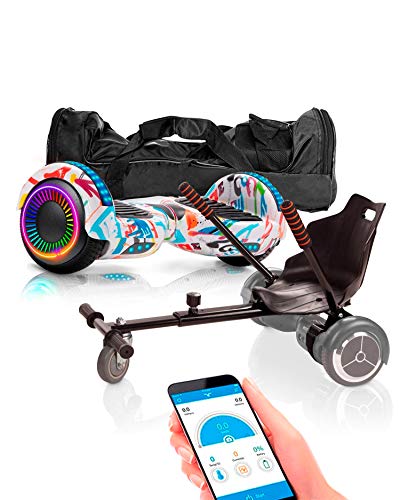 ACBK - Pack HoverKart + Hoverboard Patinete Eléctrico Autoequilibrio con Ruedas de 6.5" Control por App y Bolsa Transporte - (Altavoz Bluetooth + Ruedas LED) 10-12 km/h (Graffiti)