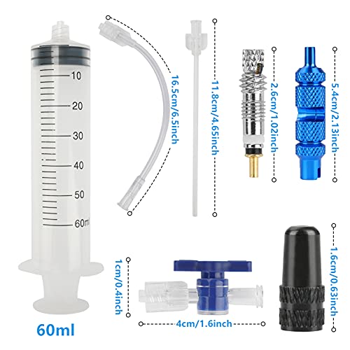 Achort Cycling Jeringuilla para inyectar líquido Tubeless Jeringuilla tubeless antipinchazos Grande 60ml con Herramienta de extracción de válvula MTB Presta, para sellante