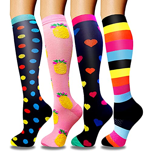 ACTINPUT Medias de Compresion para Mujer y Hombres,4 Pares Calcetines de Compresión enfermera, Correr, Volar, Viajar, Varicosas, Deportivo, Embarazo(Multicolor 02 - Rosa,S-M)