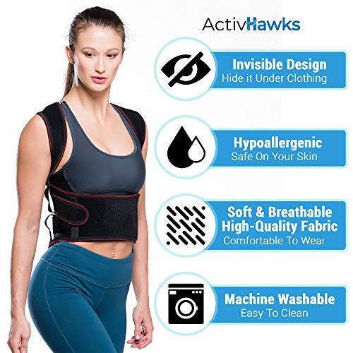 ActivHawks - Corrector de postura para espalda y hombros abejas, lavable y ajustable, talla L/XL, ideal para aliviar el dolor de espalda, horácico, cuello y hombros, incluye libro electrónico