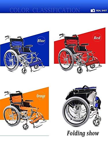 aedouqhr Silla de Ruedas Plegable de Aluminio, autopropulsada con neumático no neumático Pedal de pie Ajustable Patinete de Empuje Manual de Doble Freno (Color: Azul)