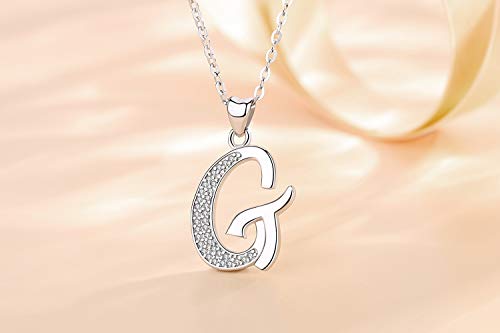 AEONSLOVE Plata 925 Letra del Alfabeto G Colgante Inicial Collar con Zirconia Cúbico, Cadena 46cm con Hebilla de Resorte