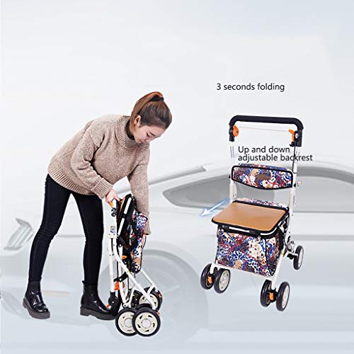 AI XIN shop Carro de la Compra de abarrotes con Servicio Pesado, Plegable, Andador médico Drive con Carrito y Frenos, Carro con Ruedas con Respaldo extraíble Plegable y Asiento Acolchado (Color : B)