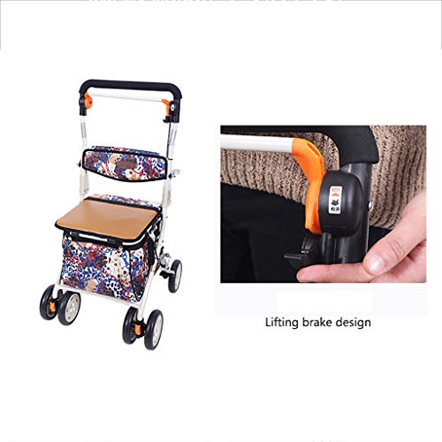 AI XIN shop Carro de la Compra de abarrotes con Servicio Pesado, Plegable, Andador médico Drive con Carrito y Frenos, Carro con Ruedas con Respaldo extraíble Plegable y Asiento Acolchado (Color : B)