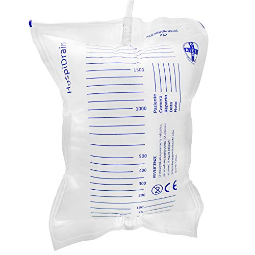 AIESI® Bolsas de orina de 2 litros tubo 90 cm sin descarga desechables HOSPIDRAIN (Paquete de 25 piezas)