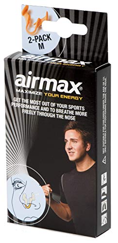 Airmax Sport mediano - Dilatador nasal para respirar mejor. Optimización del oxígeno del 176 %. Especialmente desarrollado para usarlo durante el ejercicio físico. Airmax es usado por atletas profesionales. Paquete mediano 1 + 1 gratis