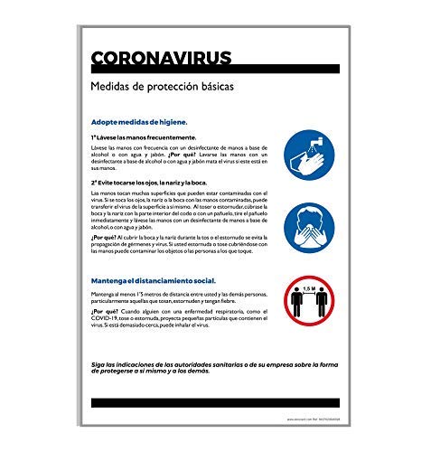 akrocard - Cartel Resistente PVC - MEDIDAS DE PROTECCION BASICAS - Señaletica COVID 19 medidas basicas de seguridad- señal Ideal para comercios, tiendas, locales