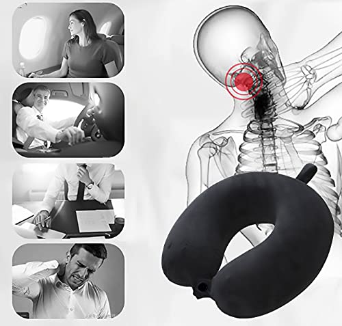 Almohada de Viaje, Almohada para Cuello Viscoelástica de Espuma Memoria, Cómoda para la Cervical, Ortopédica Soporte de Nuca para Viajar Coche Avión Bus (Negro)