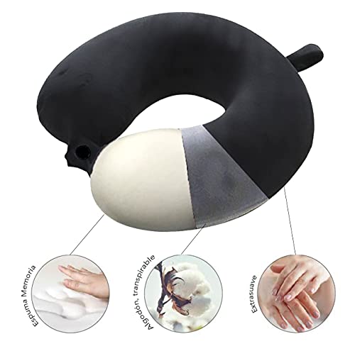 Almohada de Viaje, Almohada para Cuello Viscoelástica de Espuma Memoria, Cómoda para la Cervical, Ortopédica Soporte de Nuca para Viajar Coche Avión Bus (Negro)