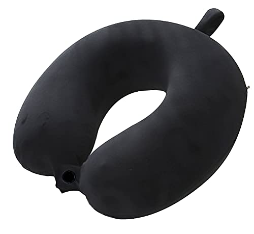 Almohada de Viaje, Almohada para Cuello Viscoelástica de Espuma Memoria, Cómoda para la Cervical, Ortopédica Soporte de Nuca para Viajar Coche Avión Bus (Negro)