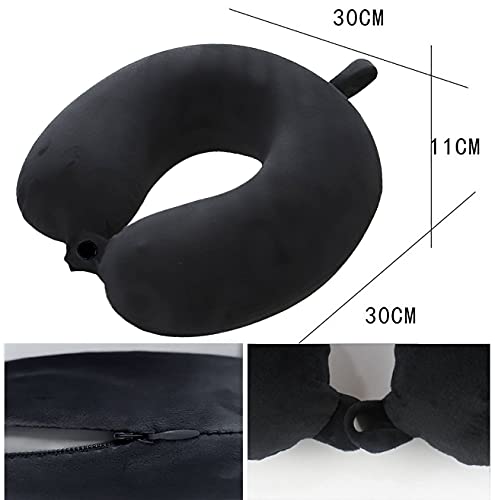 Almohada de Viaje, Almohada para Cuello Viscoelástica de Espuma Memoria, Cómoda para la Cervical, Ortopédica Soporte de Nuca para Viajar Coche Avión Bus (Negro)