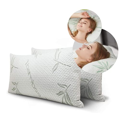 Almohada Viscoelastica 100% Visco Copos | Libera Presión Cervical | Fabricada en España | Funda Strech Transpirable | Anti acaros y Anti bacterias | Tratamiento Bamboo | Pack 2 Unidades de 70 cm