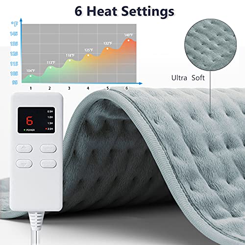 Almohadilla Eléctrica Térmica, MELCAM Manta Eléctrica con 6 Niveles de Calentamiento, 4 Temporizadores y Auto-Apagado, Manta Térmica Eléctrica para Aliviar Dolor de Espalda, Cuello y Hombro 30 x 60 CM