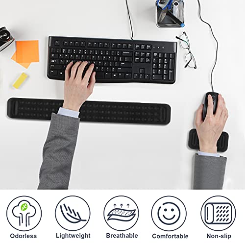 Almohadilla reposamuñecas para teclado ELZO con cómodo acolchado de espuma viscoelástica, con base de goma antideslizante y diseño ergonómico para PC, ordenador portátil, notebook, Mac