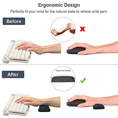 Almohadilla reposamuñecas para teclado ELZO con cómodo acolchado de espuma viscoelástica, con base de goma antideslizante y diseño ergonómico para PC, ordenador portátil, notebook, Mac