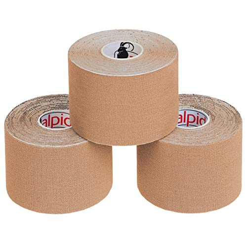 ALPIDEX 3 Rollos Cinta Kinesiología Tape 5 m x 5 cm Cinta Muscular E- Book Ejemplos Aplicación, Color:beis