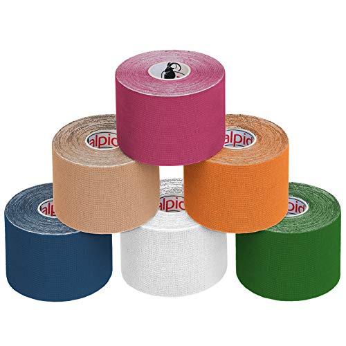 ALPIDEX 6 Rollos Cinta Kinesiología Tape 5 m x 5 cm Cinta Muscular E- Book Ejemplos Aplicación, Color:colores surtido