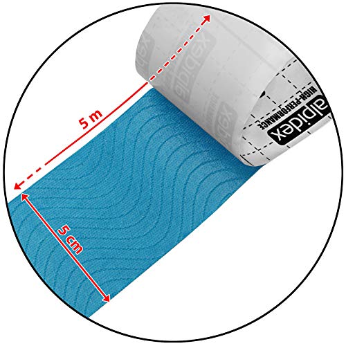 ALPIDEX Cinta Kinesiología Tape 5 m x 5 cm Cinta Muscular E- Book Ejemplos Aplicación, Color:azul claro, Cantidad:6 rollos