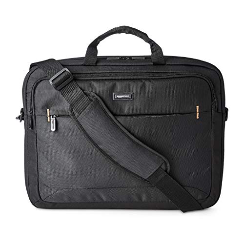 Amazon Basics - Funda compacta para portátil con correa para el hombro y bolsillos para guardar accesorios, (44 cm), negro, 1 unidad