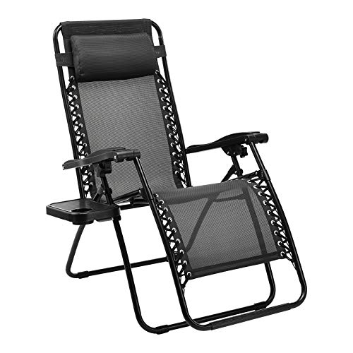 Amazon Basics - Set de 2 sillas con gravedad cero y mesa auxiliar, de color negro