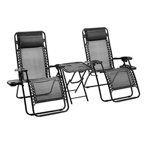 Amazon Basics - Set de 2 sillas con gravedad cero y mesa auxiliar, de color negro