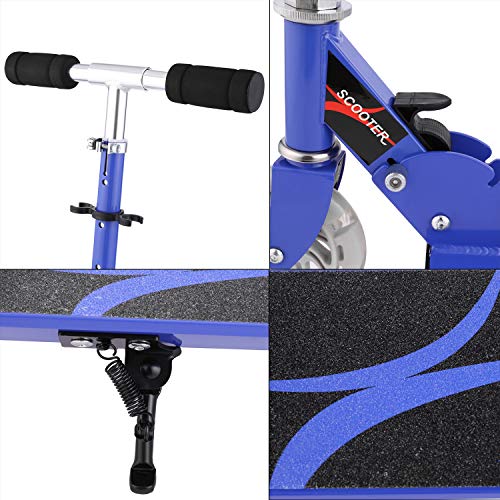 AMDirect Patinete Plegable con Manillar Ajustable en Altura Patín Scooter con 2 Ruedas Led, Azul