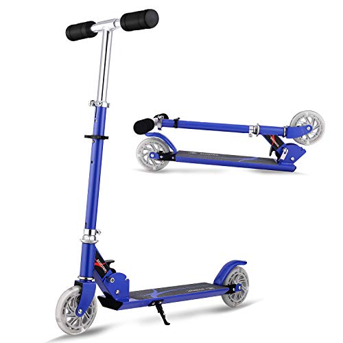 AMDirect Patinete Plegable con Manillar Ajustable en Altura Patín Scooter con 2 Ruedas Led, Azul