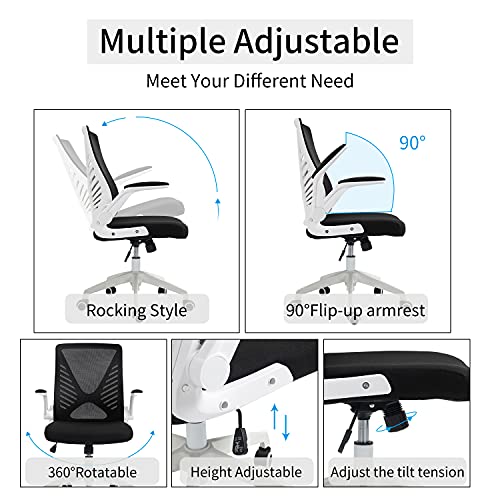 AMINITURE Silla Ergonómica de Oficina, Silla Oficina Brazos Abatibles con Soporte Lumbar, Respaldo Transpirable, Altura Ajustable, Carga Máxima de 115 kg/250lbs