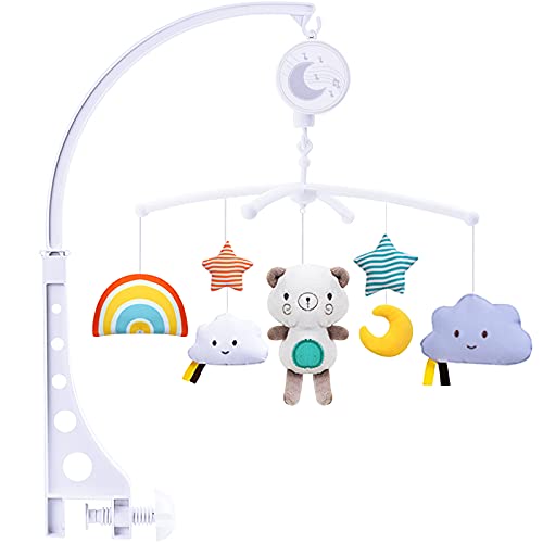 Amzeeniu Musical Móvil para Cuna de Bebé con Música Mobile Con Fijación,Móvil Musical con Melodía Suave y Personajes Esponjosos para De Cama Infantil para Recién Nacidos Regalo