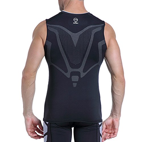 AMZSPORT Camiseta de compresión sin mangas para hombre Deportes de Secado Rápido Baselayer Funcionamiento Tirantes Negro L