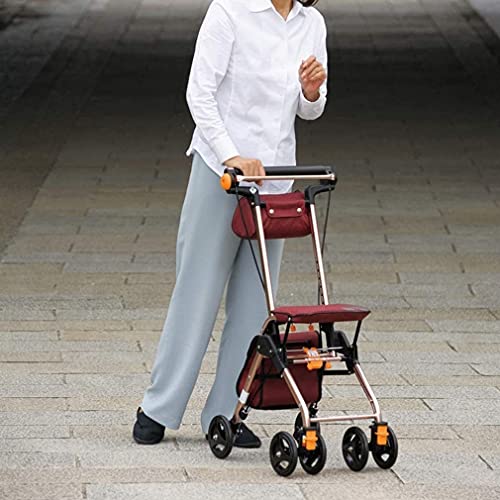 Andador con ruedas, 4 ruedas, portátiles, auxiliares para caminar, plegables, andador con andador con asiento, andador con ruedas médicas, sistema de doble freno, utilizado para personas mayores que c