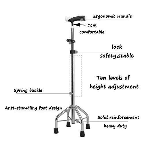 Andador con Ruedas, bastón/muletas Bastones Ligeros de aleación de Aluminio con Mango ergonómico de Esponja 10 Niveles de Altura Ajustables para Hombres o Mujeres Mayores Bastón con 4 Patas antide