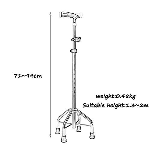 Andador con Ruedas, bastón/muletas Bastones Ligeros de aleación de Aluminio con Mango ergonómico de Esponja 10 Niveles de Altura Ajustables para Hombres o Mujeres Mayores Bastón con 4 Patas antide