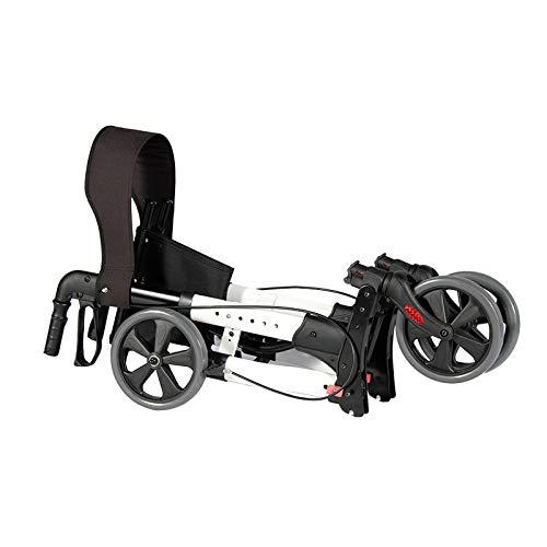 Andador para Ancianos Plegable - Asiento con Respaldo, 4 Ruedas / Frenos / Bolsa Auxiliar & Soporte para Bastón, Altura Regulable, de Aluminio - Rollator, Caminador Mayores