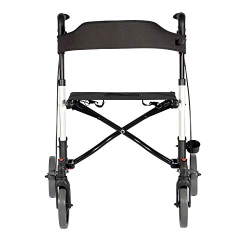 Andador para Ancianos Plegable - Asiento con Respaldo, 4 Ruedas / Frenos / Bolsa Auxiliar & Soporte para Bastón, Altura Regulable, de Aluminio - Rollator, Caminador Mayores