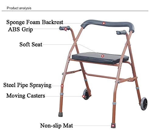 Andador para Ancianos Walker, Caminador de una sola rueda plegable con asiento El Anciano Caminante Ayuda for caminar de acero inoxidable Carrito Carrito de compras for personas mayores Personas herid