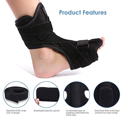 ANGGREK Compresión ajustable Fascitis plantar Dorsal Férula nocturna y diurna Férula para caída de pies y tendinitis de Aquiles dorsal Férulas Soporte con bola de masaje puntiaguda