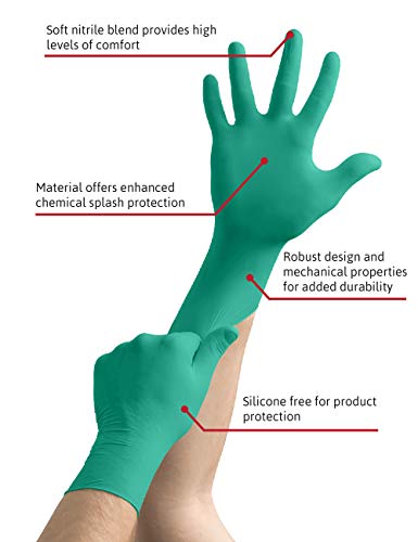 Ansell TouchNTuff 92-600 Guantes Desechables de Nitrilo, Protección Mecánica y Quimica, Industria Alimentaria, Resistencia y Destreza, Guantes Sin Polvo, Sin Látex, Verde, Talla M (100 Guantes)