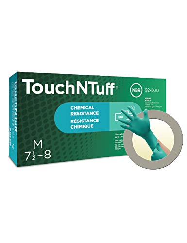 Ansell TouchNTuff 92-600 Guantes Desechables de Nitrilo, Protección Mecánica y Quimica, Industria Alimentaria, Resistencia y Destreza, Guantes Sin Polvo, Sin Látex, Verde, Talla M (100 Guantes)