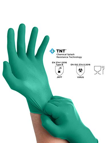 Ansell TouchNTuff 92-600 Guantes Desechables de Nitrilo, Protección Mecánica y Quimica, Industria Alimentaria, Resistencia y Destreza, Guantes Sin Polvo, Sin Látex, Verde, Talla M (100 Guantes)