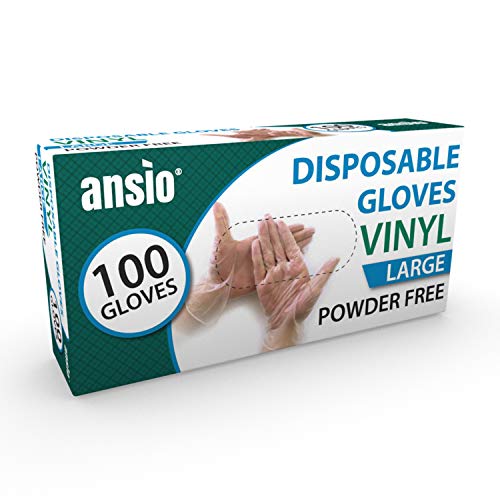 ANSIO Guantes de Vinilo Desechables, guantes desechables paquete de 100, No estéril, sin polvo ni látex Guantes Talla - L