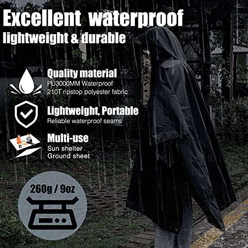 Anyoo Poncho de Lluvia Reusable de Ripstop transpirante Ligero a Prueba de Agua Multiuso Impermeable con Capucha de Lona de Tienda de Campaña Ideal para el Aire Libre Campamento Excursionismo y Pesca