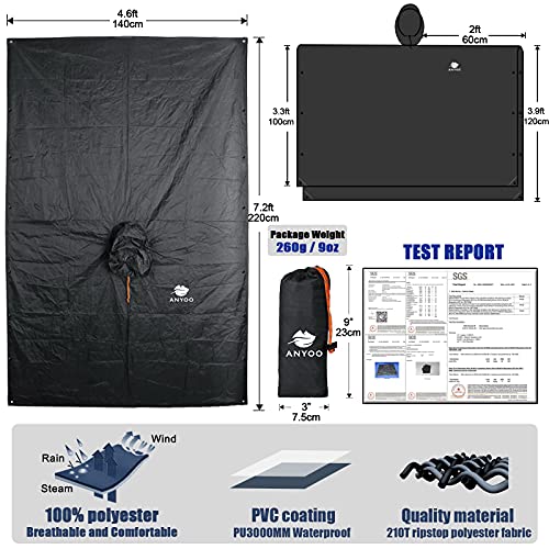 Anyoo Poncho de Lluvia Reusable de Ripstop transpirante Ligero a Prueba de Agua Multiuso Impermeable con Capucha de Lona de Tienda de Campaña Ideal para el Aire Libre Campamento Excursionismo y Pesca