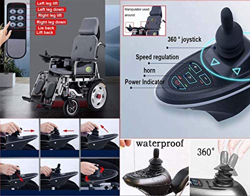 AOLI Silla de ruedas eléctrica para trabajo pesado con el apoyo para la cabeza, plegable ligero Powerchair portátil con mando a distancia, Energía Eléctrica o la manipulación manual, ajustable del re