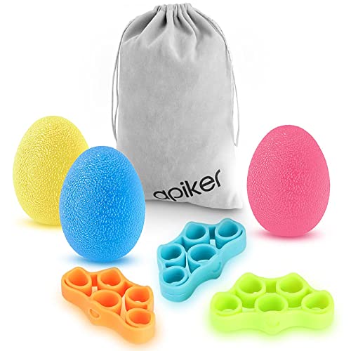 apiker Fortalecedores de Mano, Kit de Entrenamiento para Practicar Las Manos, Pelota de Alivio de estrés x 3, Banda de Resistencia de Dedos x 3, Fortalecimiento de Las Manos y los Dedos