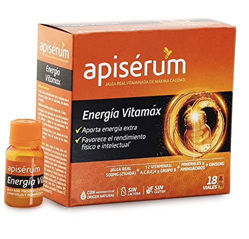 Apisérum Vitamax Viales Bebibles- Aporte de Energía Extra y Vitalidad Favorece el rendimiento físico e intelectual Con Jalea Real, Vitaminas, Minerales, Aminoácidos, Ginseng, Tratamiento para 18 días